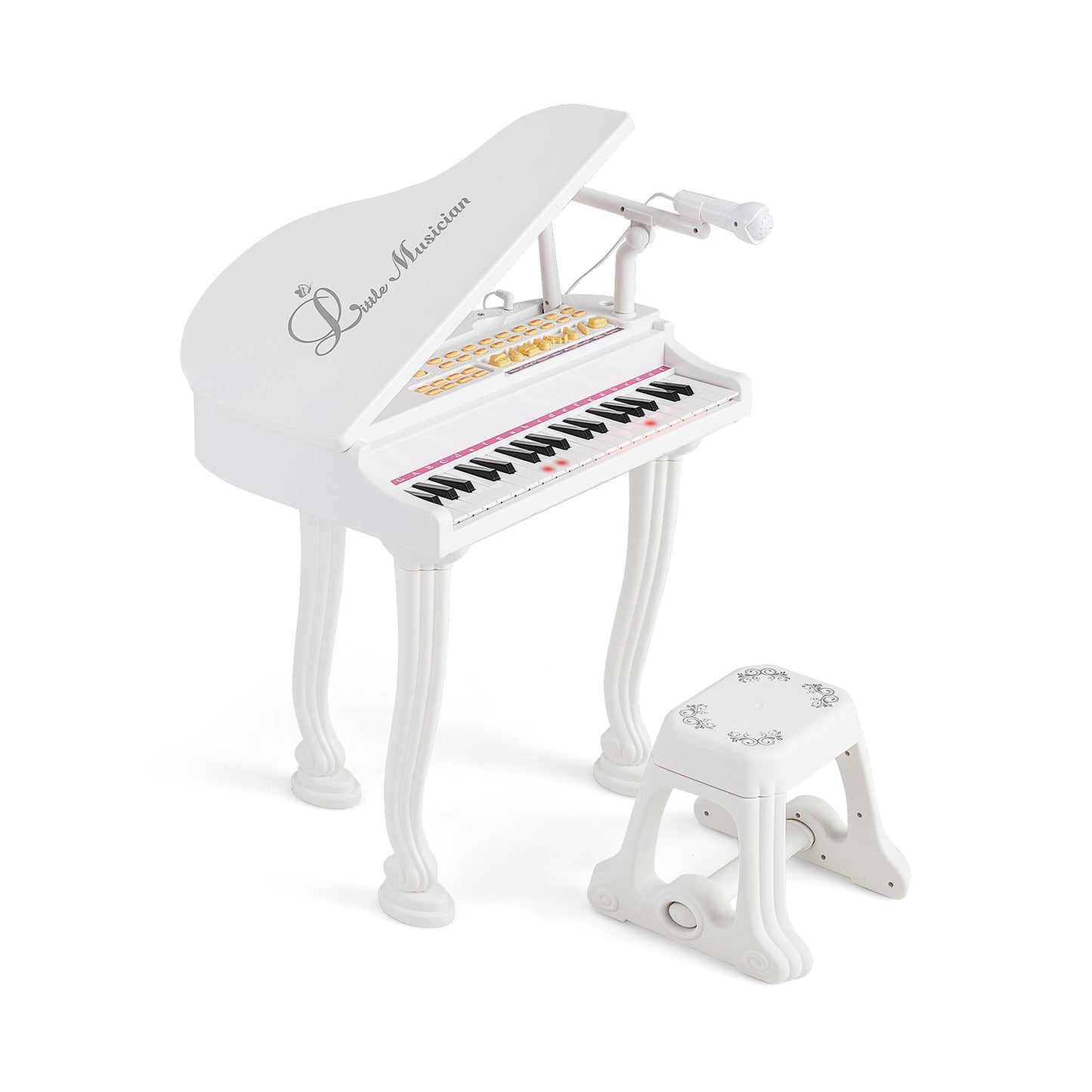 LIVSK Elektronische Kinderkeyboard - 37 Toetsen - Inclusief Kruk en Microfoon - Opnamefunctie - LED-leermodi - Wit