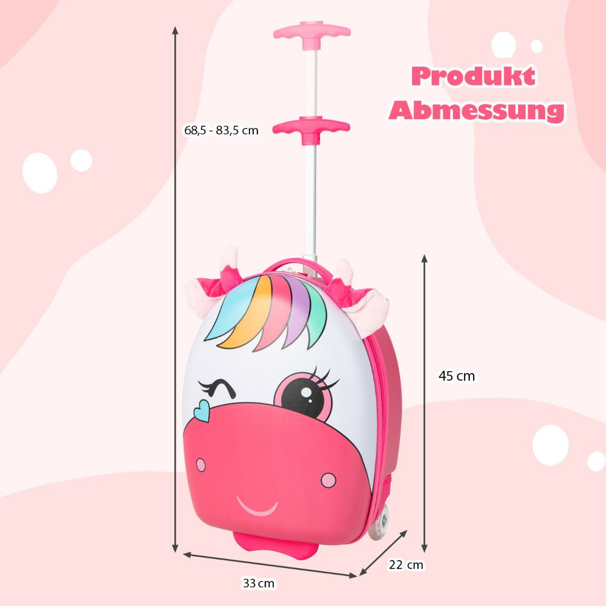 LIVSK Kindertrolley met Dierenpatroon - Verstelbaar Handvat - Krasbestendig - LED Wielen - 33 x 22 x 45 cm - Roze+Wit