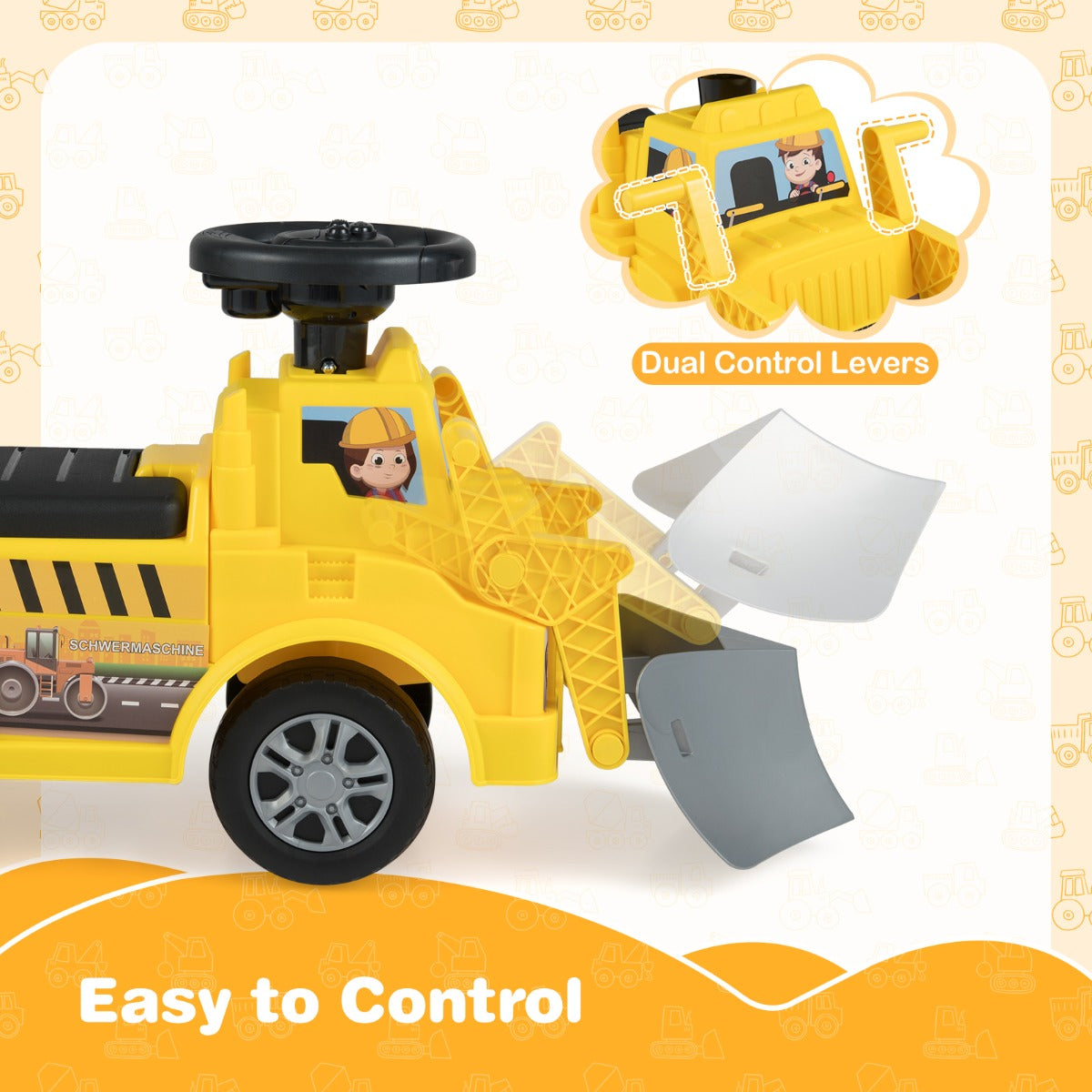 Livsk costway kinderloopfiets met aanhanger en schep kinder speelgoedauto 6