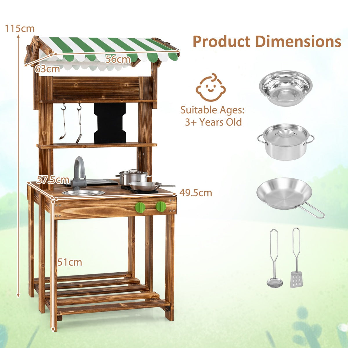 LIVSK Dubbele Modderkeuken - Houten Speelkeuken met BBQ-Grill - Inclusief Kookaccessoires - Voor Kinderen vanaf 3 jaar - Bruin