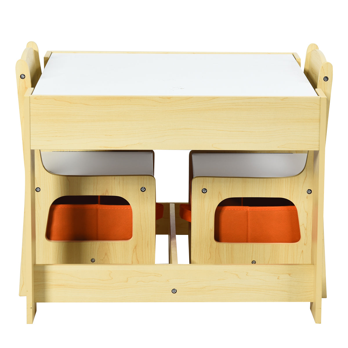 LIVSK Kindertafelset - 2-in-1 Tafelblad met Whiteboard en Schoolbord - Ergonomisch - Opbergruimte in Stoelen - Natuur
