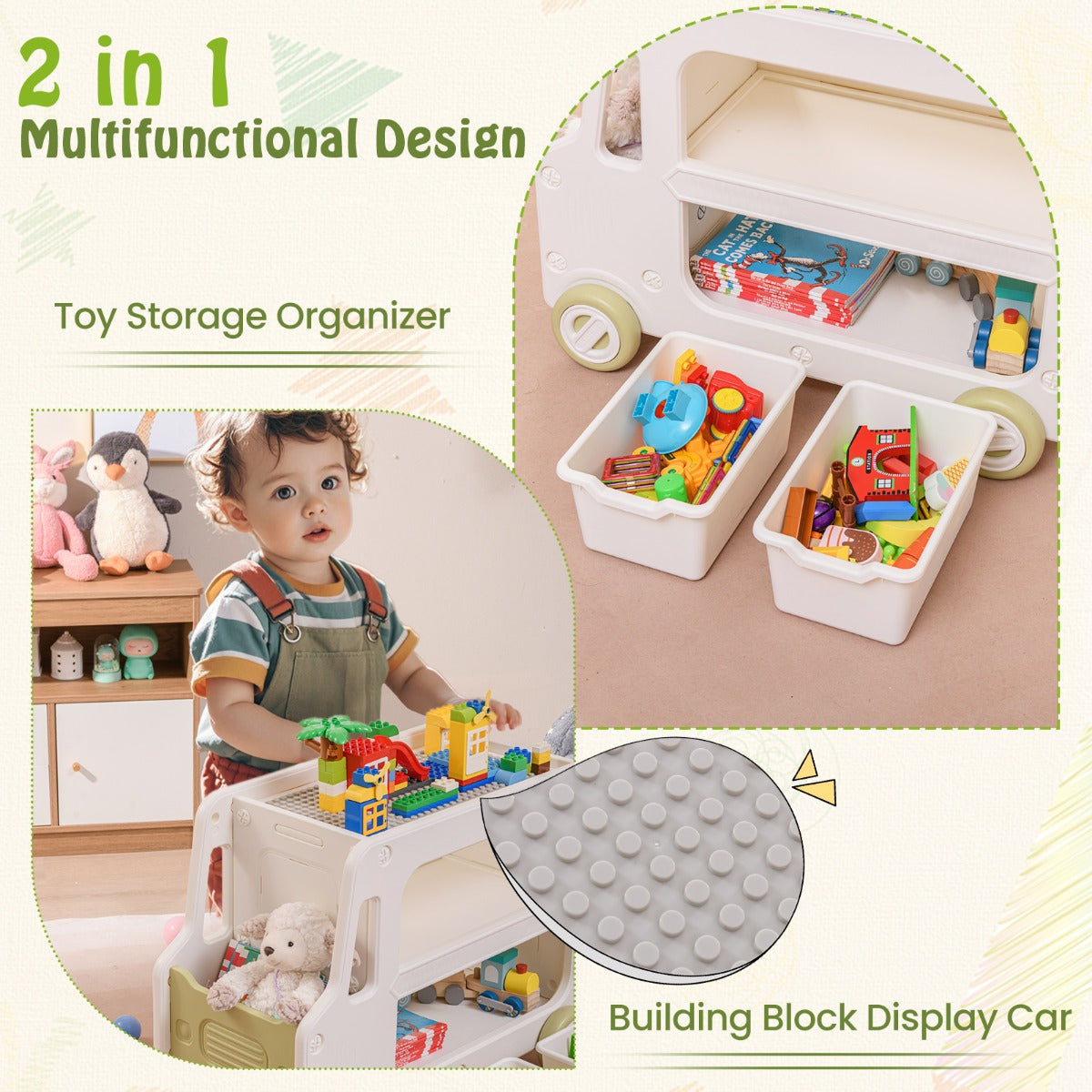 Livsk costway kinderopbergrek speelgoedrek in de vorm van een auto met 2 verdiepingen en 2 opbergboxen 73 x 42 x 56 cm 3