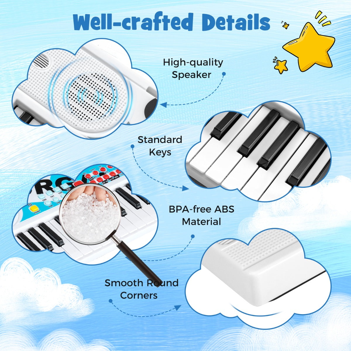 Livsk costway kinderpiano keyboard 49 toetsen draagbaar elektrisch keyboard met 8 ritmes 8 geluiden 10 demos wit 2