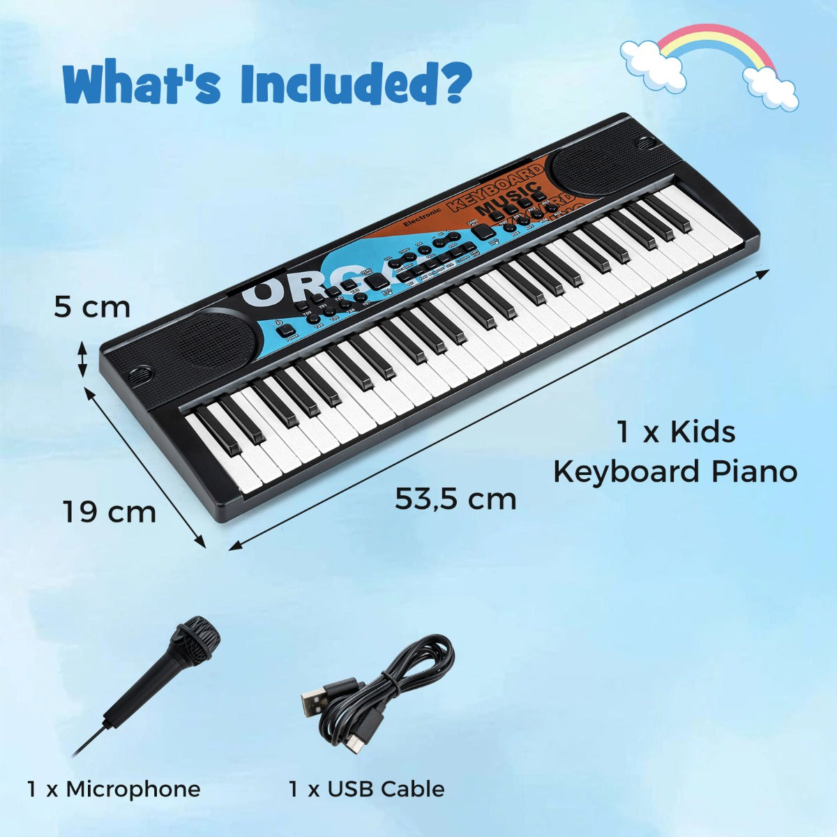 Livsk costway kinderpiano keyboard 49 toetsen draagbaar elektrisch keyboard met 8 ritmes 8 geluiden 10 demos zwart 1 1
