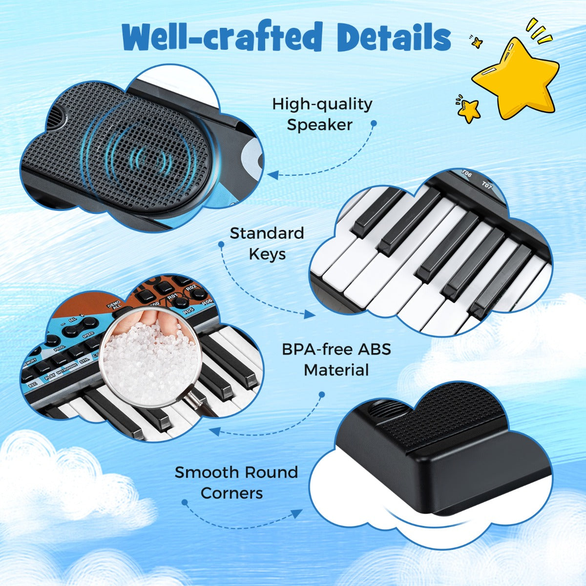 Livsk costway kinderpiano keyboard 49 toetsen draagbaar elektrisch keyboard met 8 ritmes 8 geluiden 10 demos zwart 3