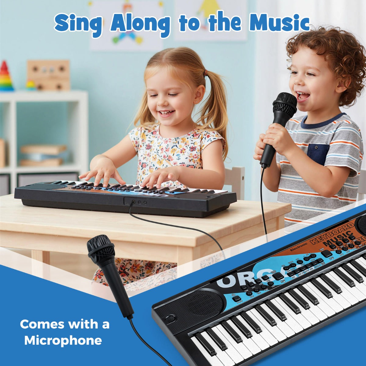 Livsk costway kinderpiano keyboard 49 toetsen draagbaar elektrisch keyboard met 8 ritmes 8 geluiden 10 demos zwart 4