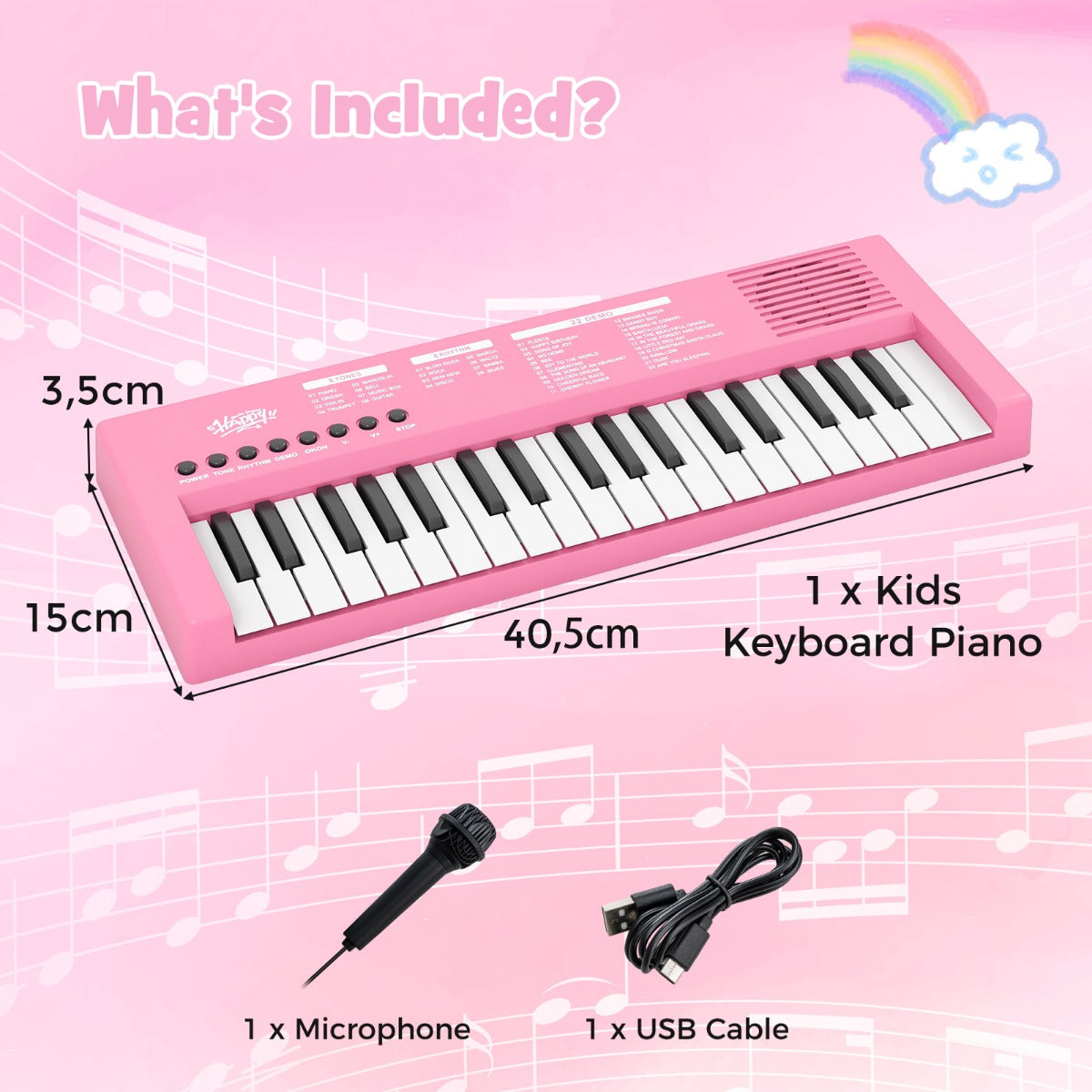Livsk costway kinderpianoklavier draagbare elektronische piano met 37 toetsen 8 ritmes 8 tonen en 22 demosongs roze 1 1