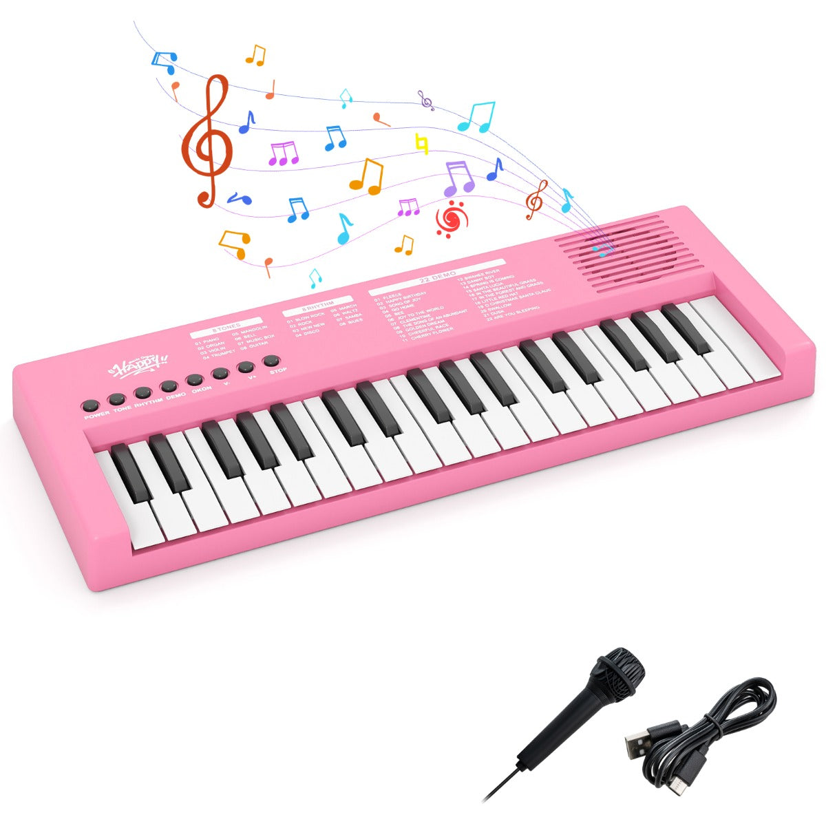 Livsk costway kinderpianoklavier draagbare elektronische piano met 37 toetsen 8 ritmes 8 tonen en 22 demosongs roze