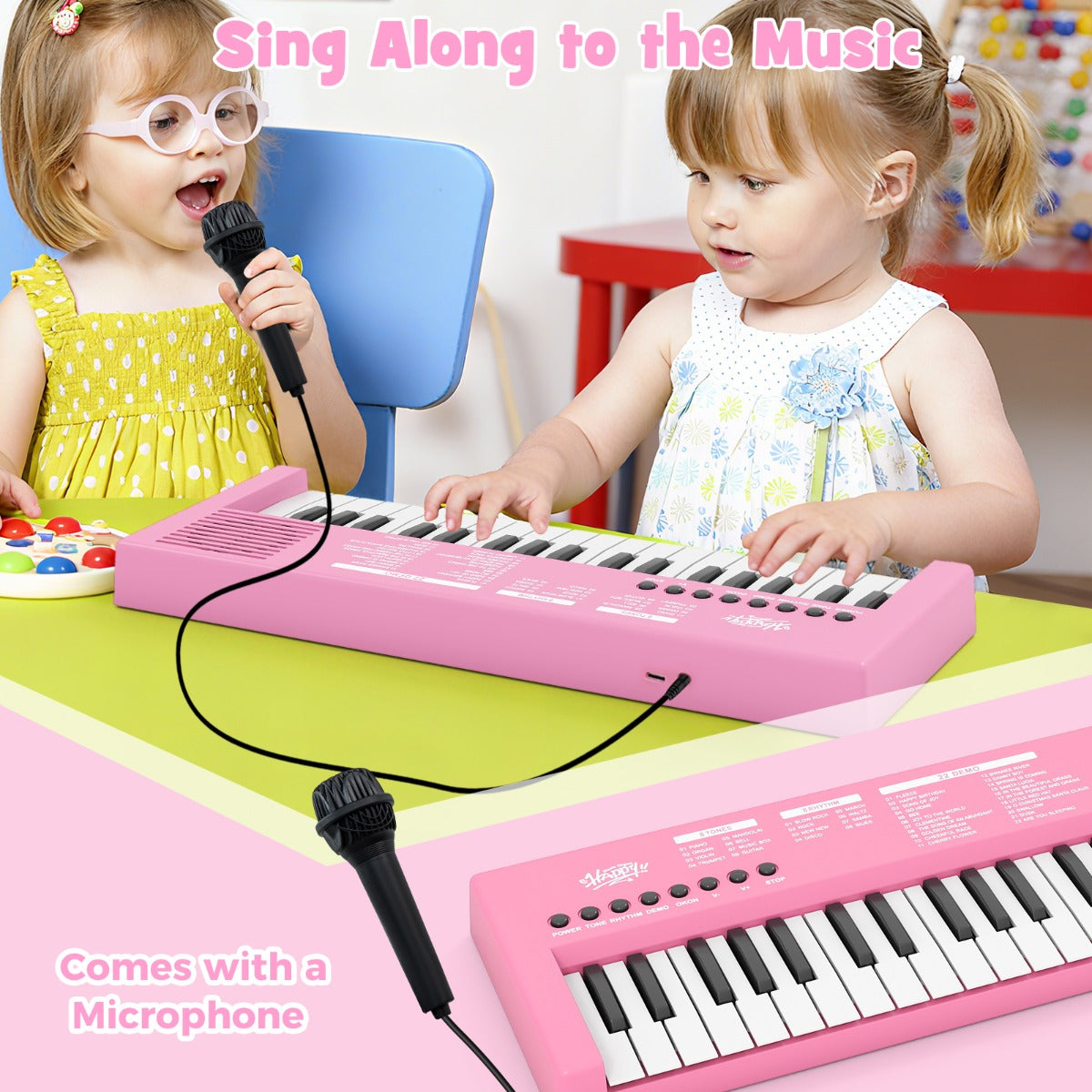 Livsk costway kinderpianoklavier draagbare elektronische piano met 37 toetsen 8 ritmes 8 tonen en 22 demosongs roze 6
