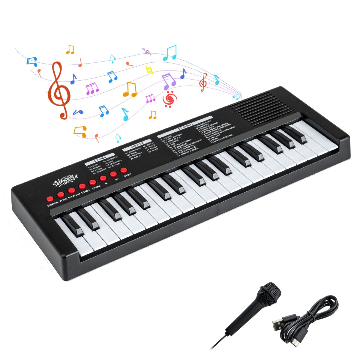 Livsk costway kinderpianoklavier draagbare elektronische piano met 37 toetsen 8 ritmes 8 tonen en 22 demosongs zwart