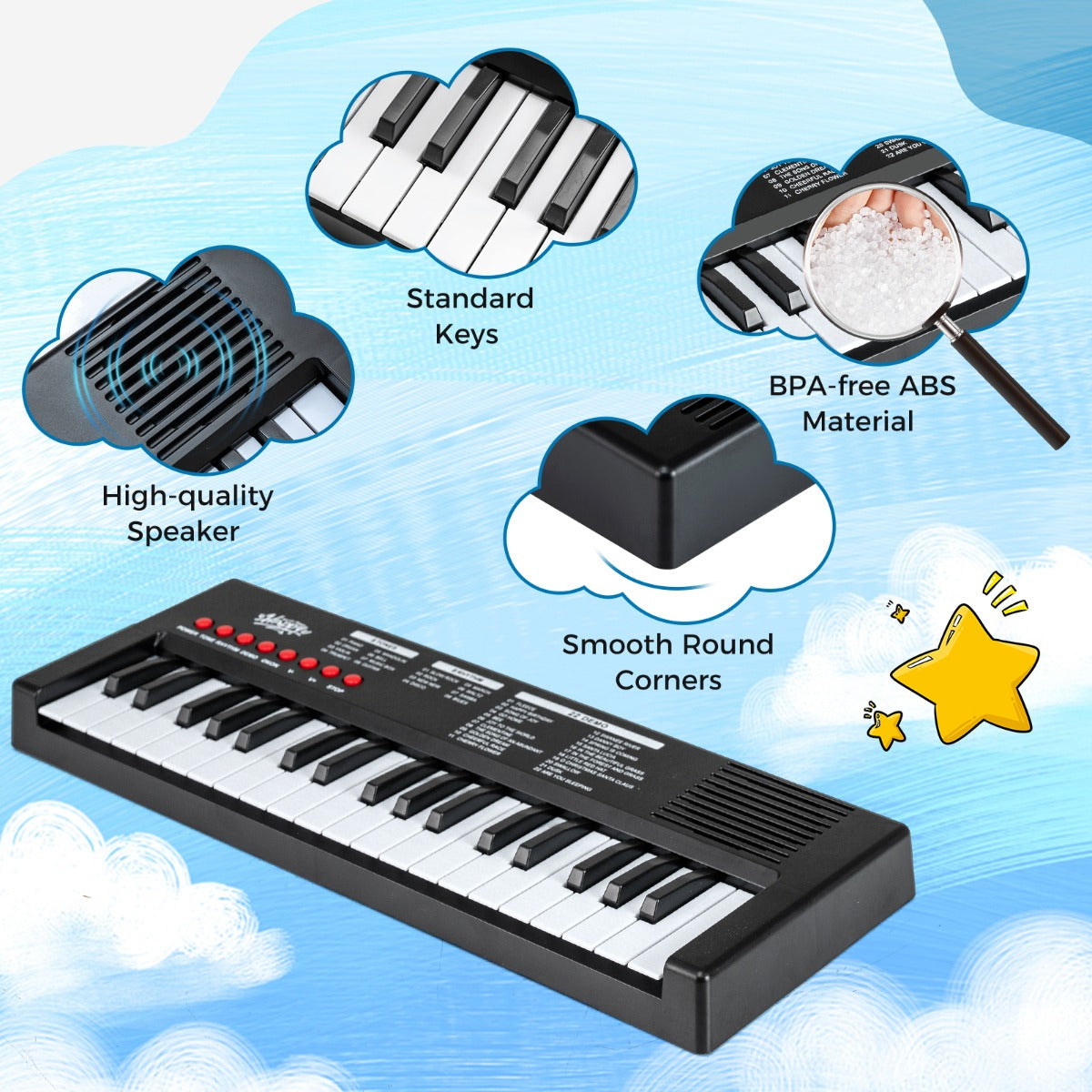 Livsk costway kinderpianoklavier draagbare elektronische piano met 37 toetsen 8 ritmes 8 tonen en 22 demosongs zwart 4
