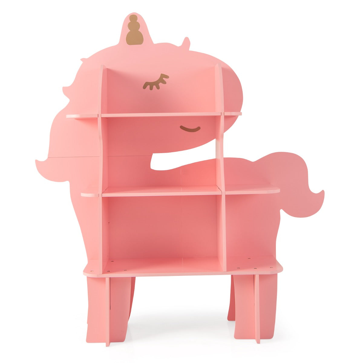 LIVSK Kinderboekenkast - 3 Open Planken - Anti-kantelstructuur - Kindvriendelijke Hoogte - Schattig Eenhoorn Design - Roze