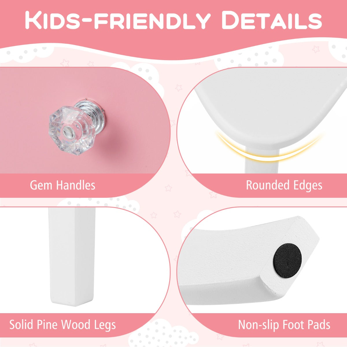 Livsk costway kinderschminktafel set 2 in 1 prinsessen make up schminktafel met afneembare spiegel wit 3