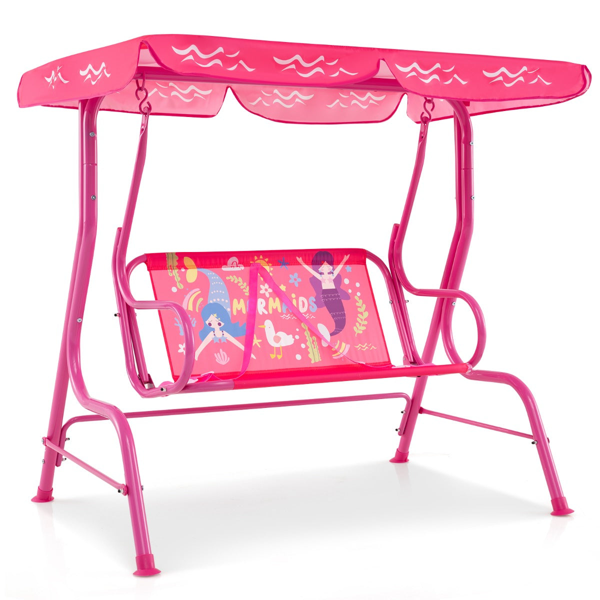 LIVSK Kinderschommel - Zitoppervlak 78,5 cm - Verstelbaar Zonnescherm - Veiligheidsgordels - Metalen Frame - Roze