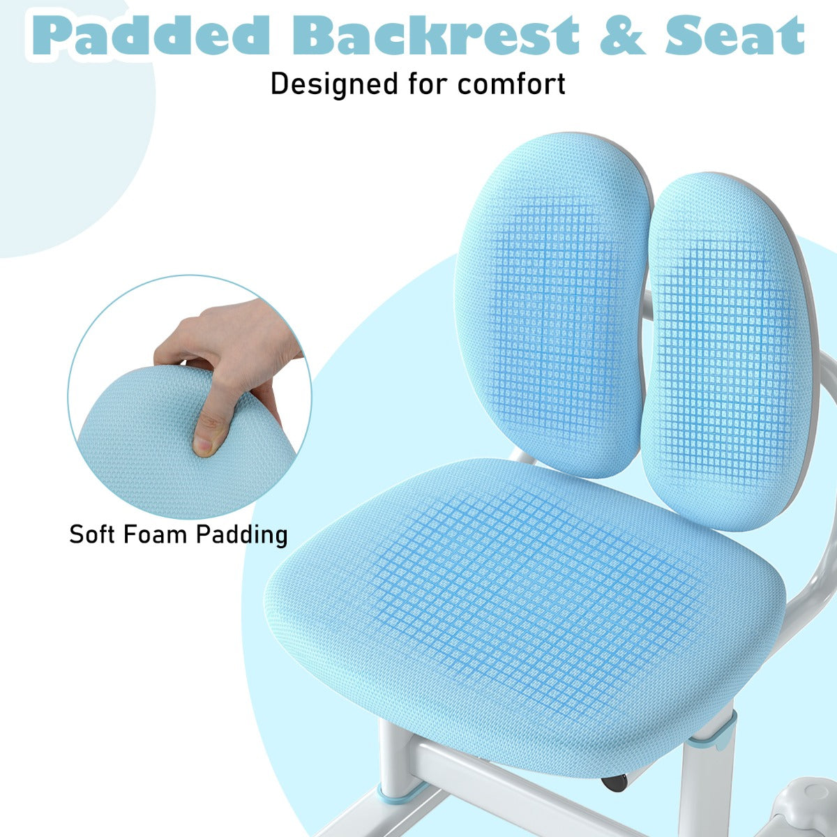 LIVSK Kinderschrijftafelstoel met Verstelbare Hoogte - Ergonomische Dubbele Rugsteun - Robuust Metalen Frame - Comfortabele