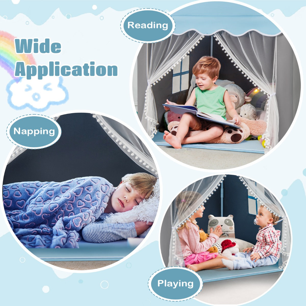 LIVSK Speelhuistent met Sterrenverlichting - Ruime Tent voor 4 Kinderen - Duurzaam Polyester-Katoen - Voor Binnen en Buiten -