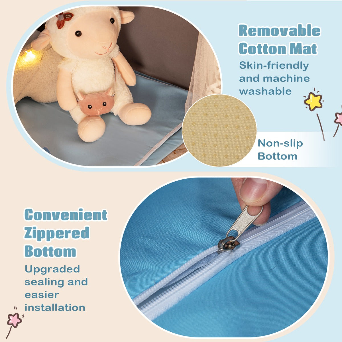 LIVSK Speelhuistent met Sterrenverlichting - Ruime Tent voor 4 Kinderen - Duurzaam Polyester-Katoen - Voor Binnen en Buiten -