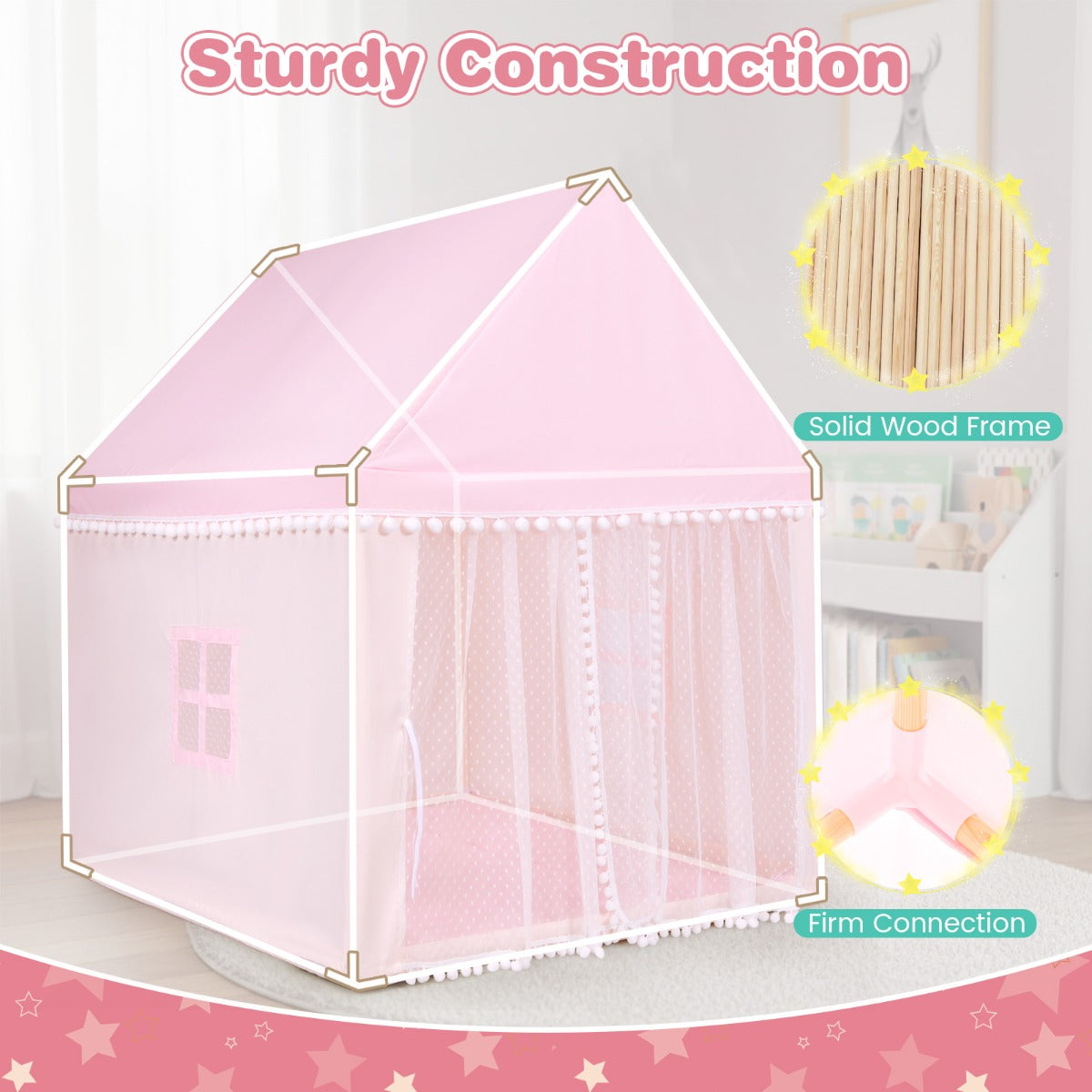 Livsk costway kinderspeeltent kindertent met zachte mat muskietennetgordijn en 2 ramen 105 x 120 x 140 cm 4