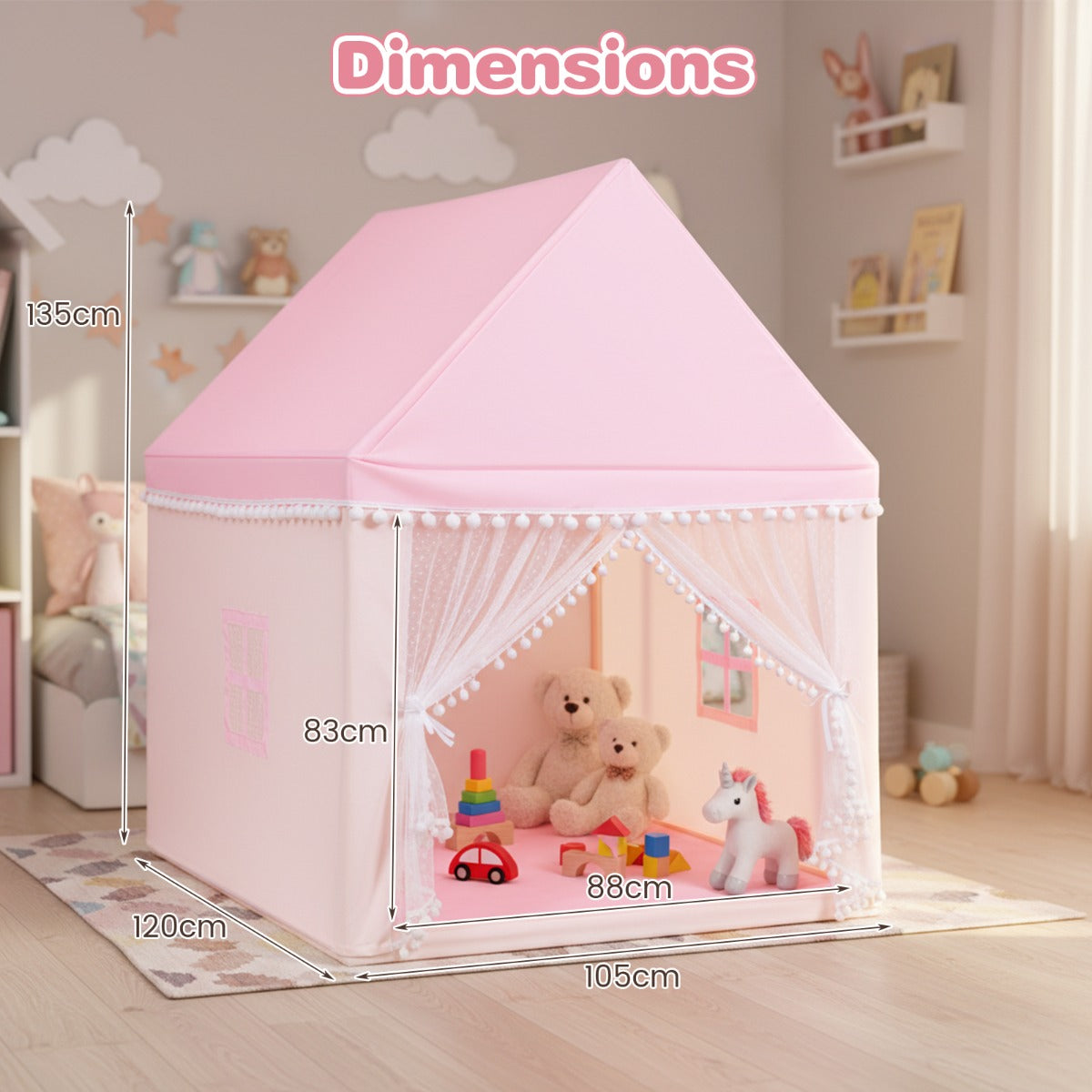 Livsk costway kinderspeeltent kindertent met zachte mat muskietennetgordijn en 2 ramen 105 x 120 x 140 cm 6