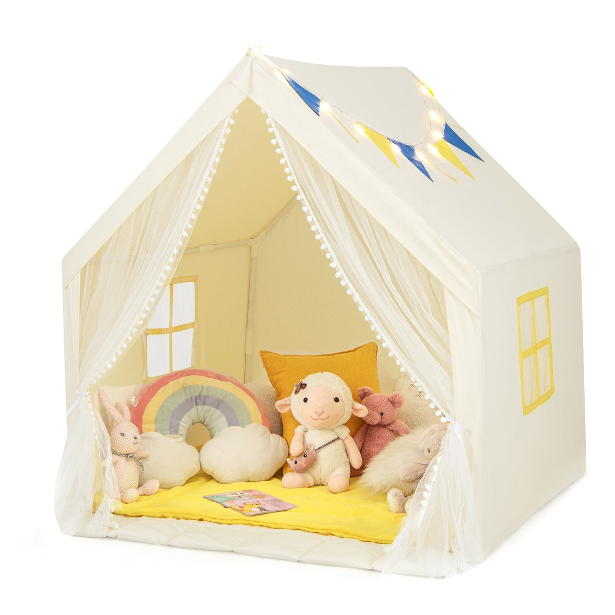 LIVSK Kinderspeeltent met Sterverlichting - Ruimte voor 2 Kinderen - Zacht Gewatteerd Tapijt - Duurzame PVC-structuur - 122 x 105