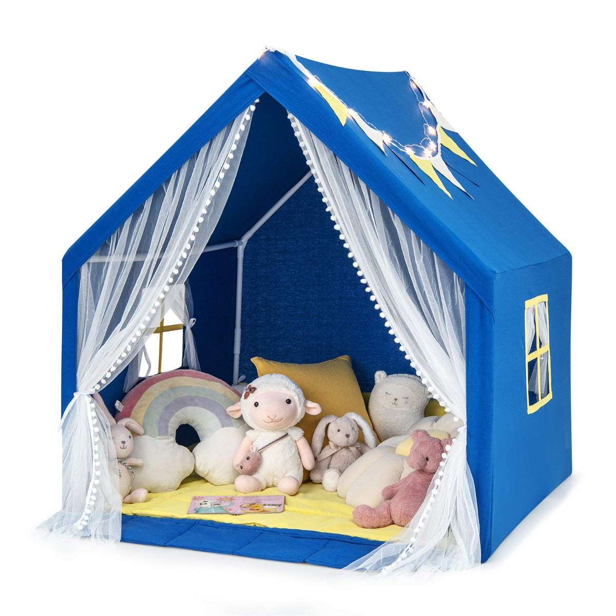LIVSK Kinderspeeltent met Sterverlichting - Ruime Speelruimte voor 2 Kinderen - Machinewasbare Luifel - Stevige PVC-buizen -