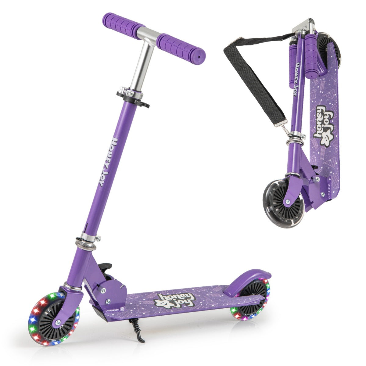 LIVSK Kinderstep met Led-wielen - Inklapbaar en Verstelbaar Stuur - Antislip Deck - Lichtgewicht - Tot 50 kg - Paars