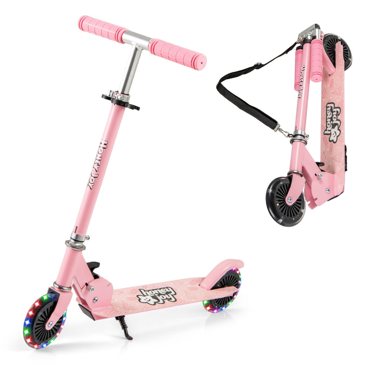 LIVSK Inklapbare Kinderstep - 3 Verstelbare Hoogtes - LED Lichtwielen - Antislip Deck - Tot 50 kg - Roze/Blauw/Paars