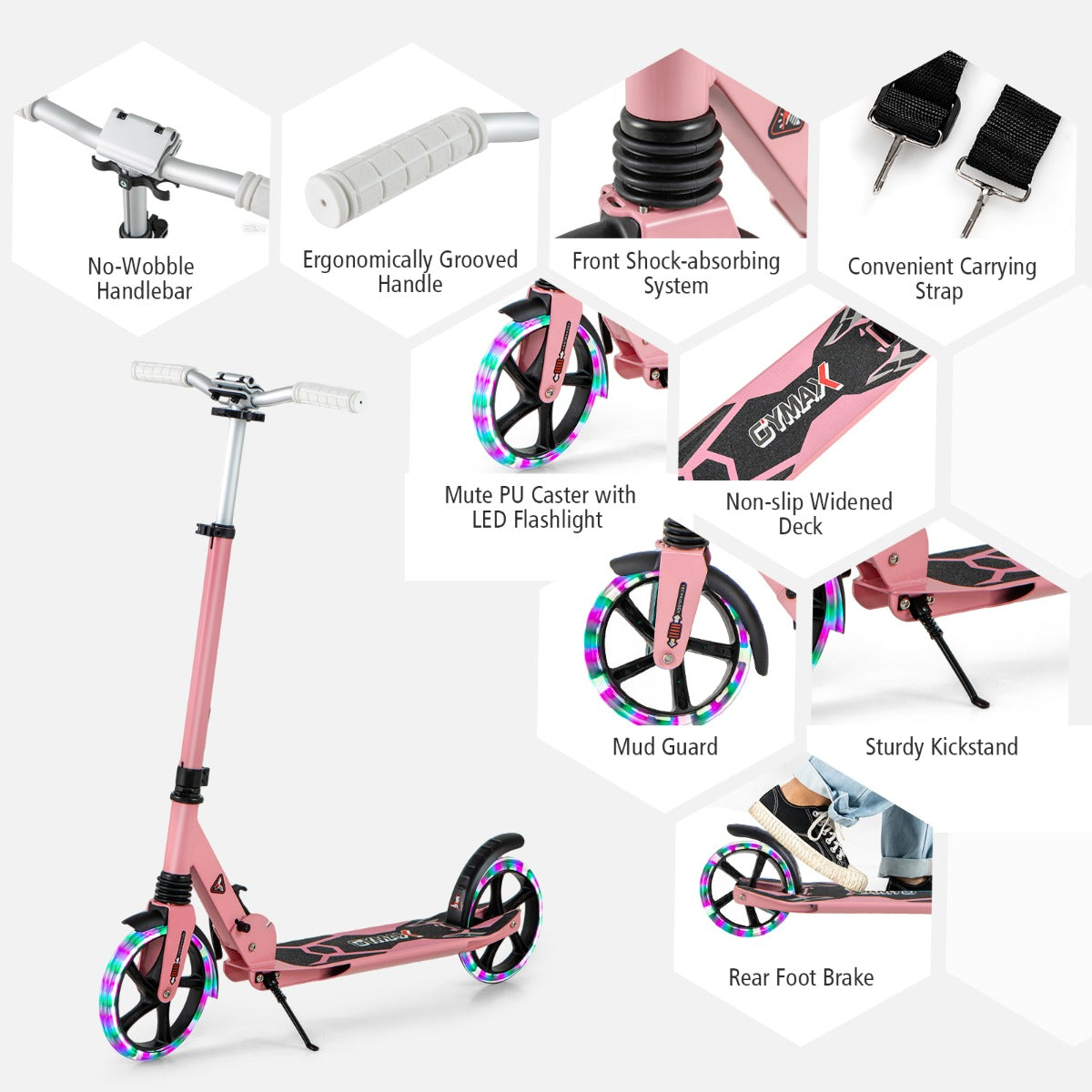 LIVSK Opvouwbare Kinderstep - Verstelbaar Stuur - LED Wielen - Aluminium - Tot 100 kg - Voor 8 jaar en ouder - Roze