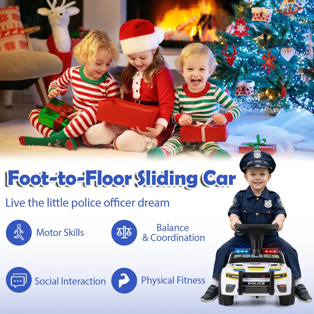 Livsk costway kinderstep outdoor race model met knipperende lichten muziek en opbergvak vloerstep wit 3