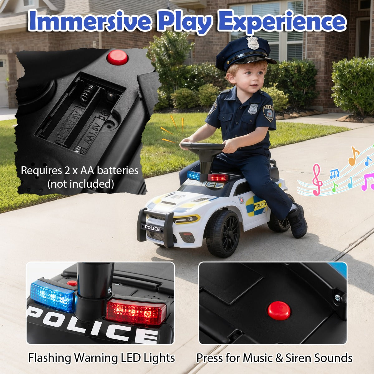 Livsk costway kinderstep outdoor race model met knipperende lichten muziek en opbergvak vloerstep wit 6