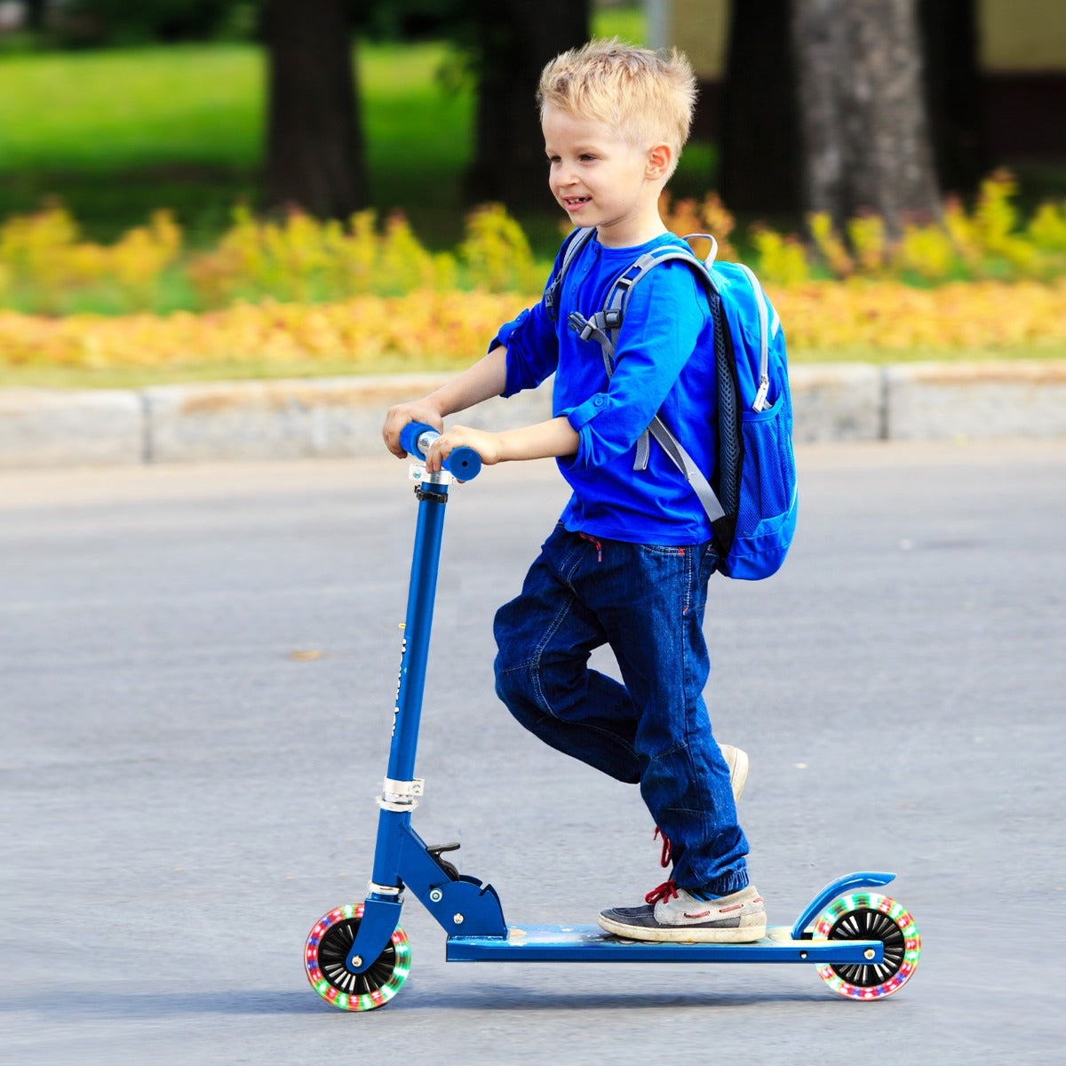 LIVSK Kinderstep - Opvouwbaar - Verstelbaar Stuur 70-80 cm - Knipperende PU-wielen - Lichtgewicht - Blauw