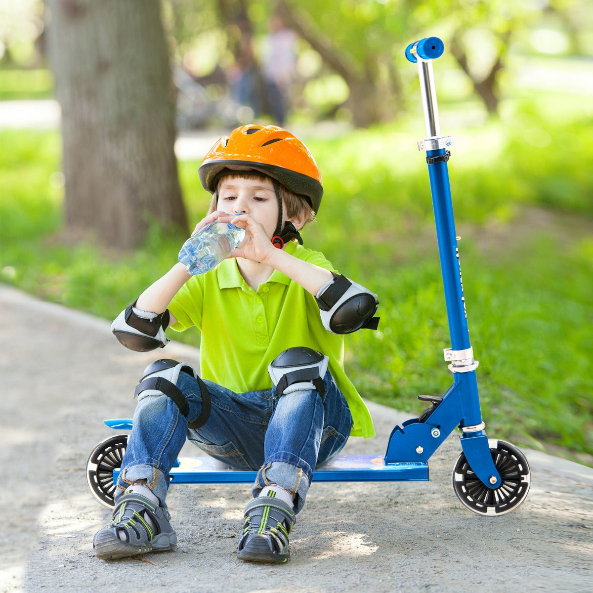 LIVSK Kinderstep - Opvouwbaar - Verstelbaar Stuur 70-80 cm - Knipperende PU-wielen - Lichtgewicht - Blauw