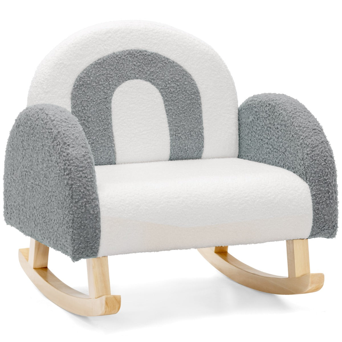LIVSK Kinderschommelstoel - Ergonomisch Design - Zachte Veloursbekleding - Massief Houten Structuur - Tot 50 kg - Grijs