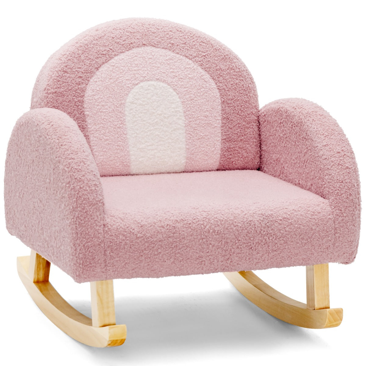 LIVSK Kinderschommelstoel - Ergonomisch Design - Zachte Velours - Massief Houten Poten - Tot 50 kg - Roze