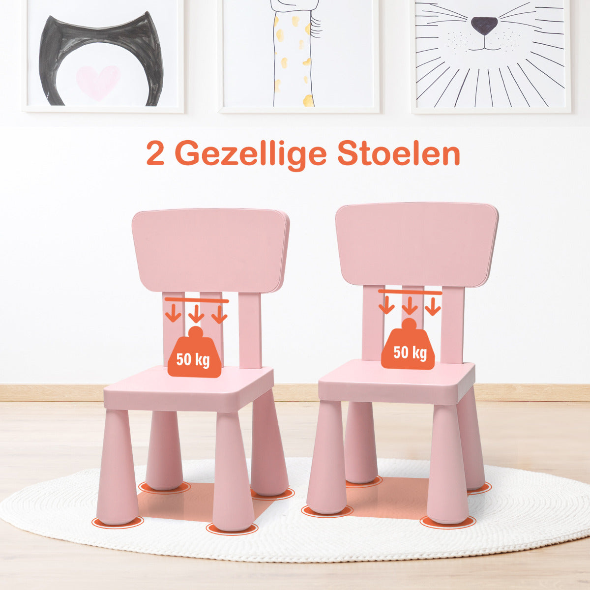 LIVSK Kinderset met 2 Stoelen - Ergonomisch en Veilig - Eenvoudig Schoon te Maken - Ideaal voor Tekenen en Eten - Roze