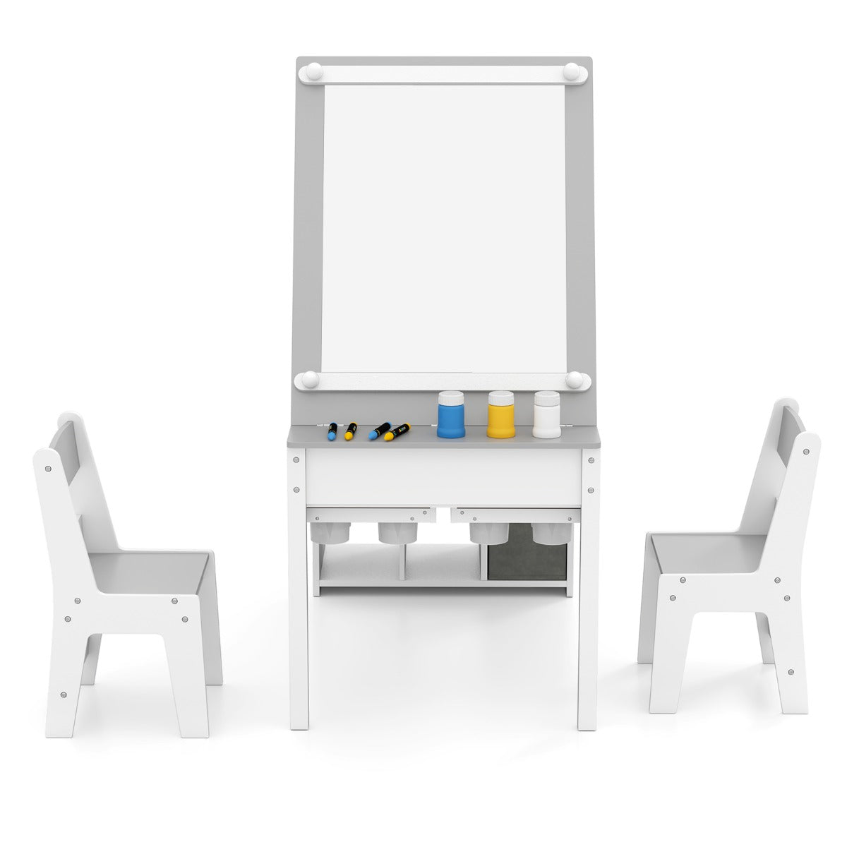 LIVSK Kunsttafelset met Klapdeksel - Activiteitencentrum met Papierroldispenser - Veilig en Stevig - Grijs/Natuurlijk