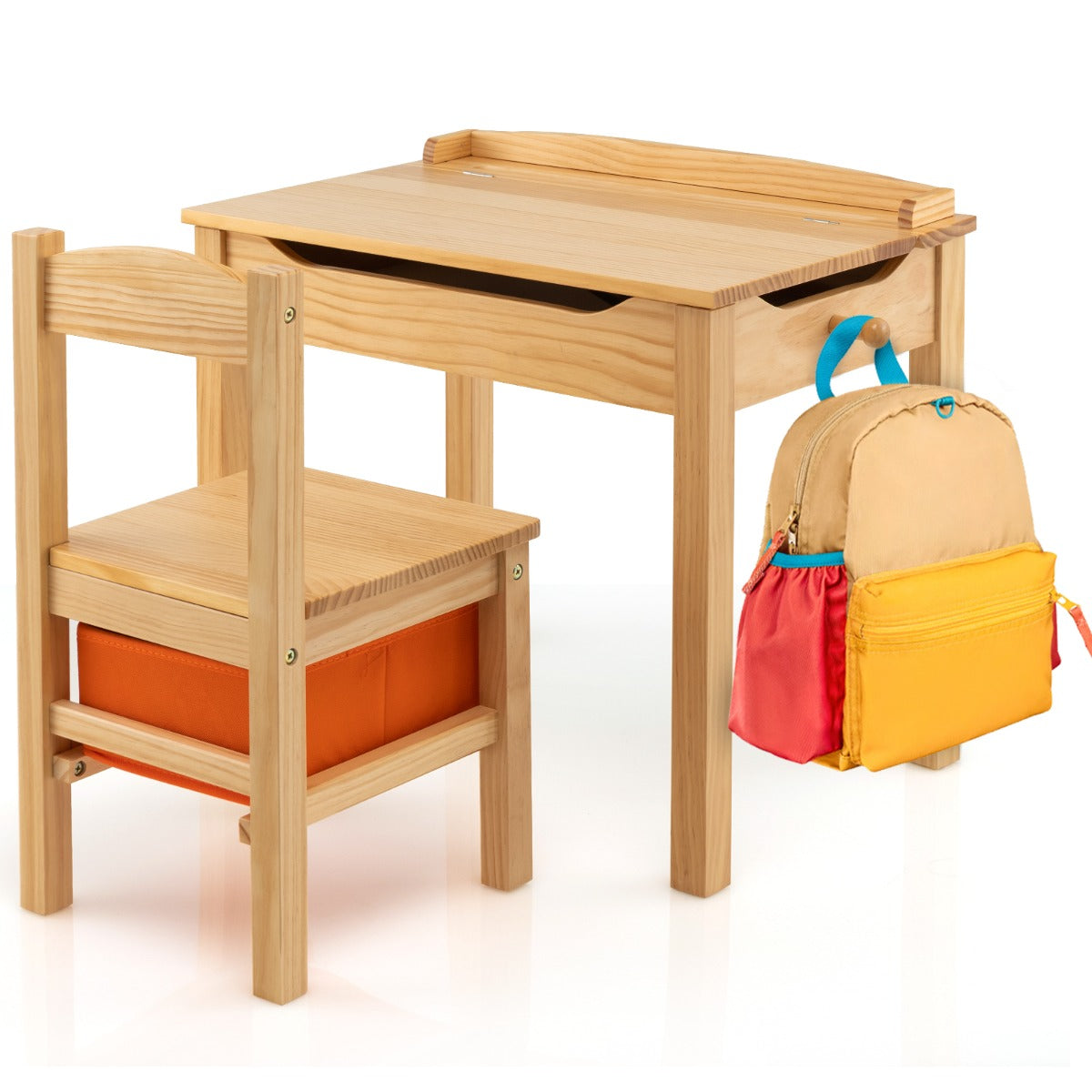 LIVSK Opklapbare Kindertafel en Stoelenset - Ergonomisch Ontwerp - Veiligheidsscharnieren - Opbergruimte - Tot 30 kg - Natuur