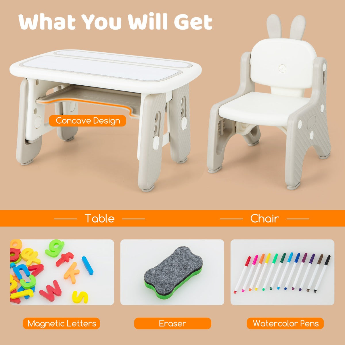 LIVSK Kindertafel en Stoelset - Verstelbare Hoogtes - Opklapbaar Boekenrek - Ergonomisch - Voor Kinderen van 1 tot 12 jaar - Grijs