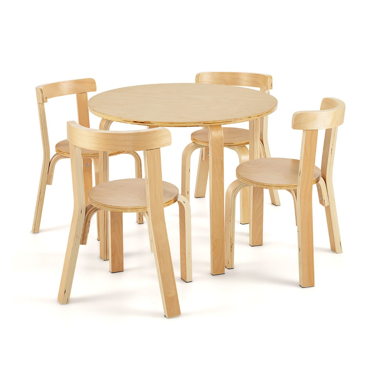 Livsk costway kindertafel houten tafel met 4 stoelen kindertafel en stoelset met rugleuning natuurlijk