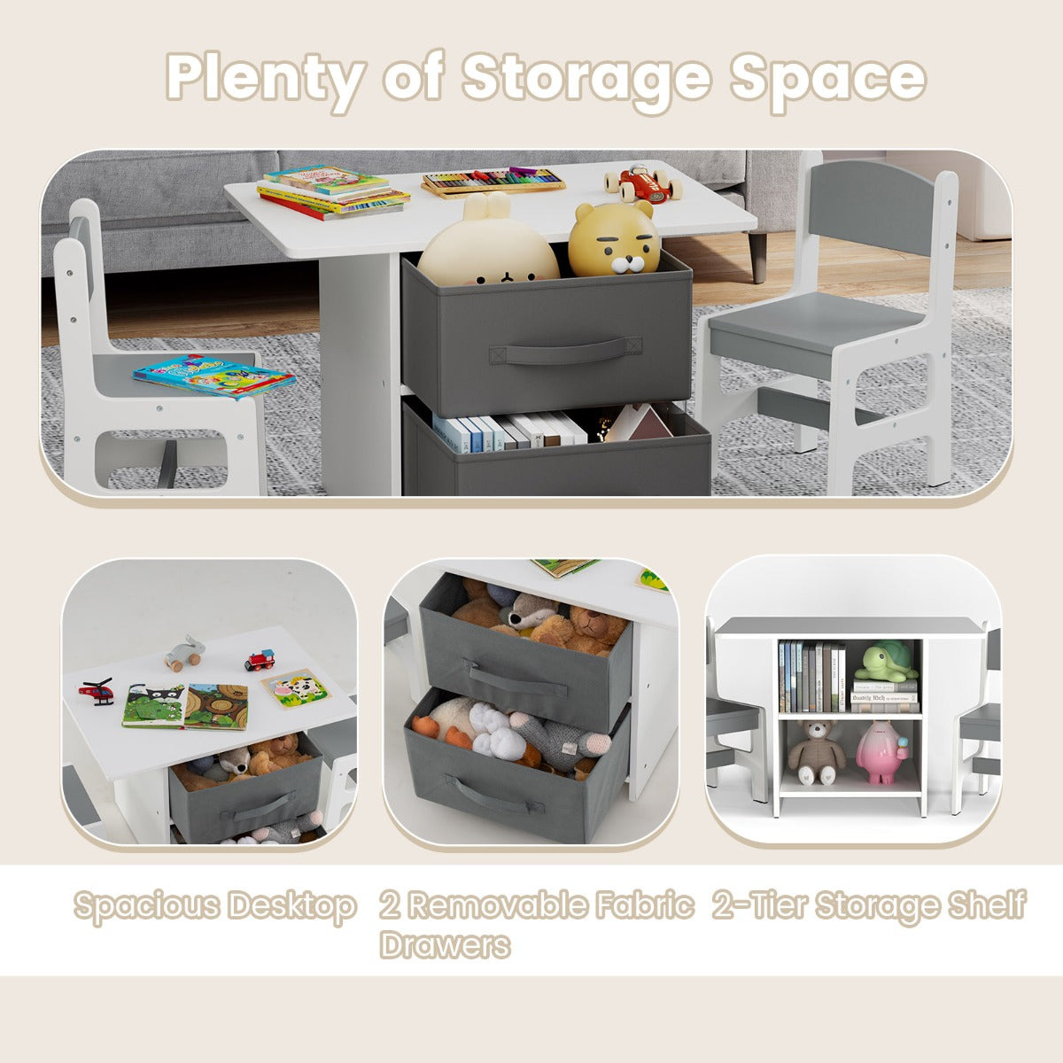 LIVSK Kindertafel en Stoelset - Activiteitstafel met 2 Uitneembare Laden - Veilig en Ergonomisch - Voor Kinderen vanaf 3 Jaar -