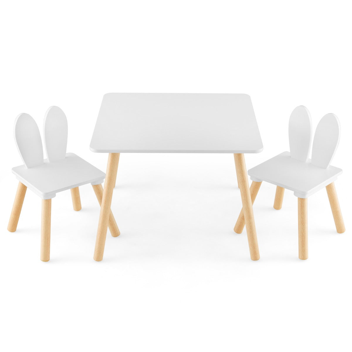 LIVSK Kindertafelset - Inclusief 2 Stoelen met Hazenoren - Ergonomisch en Veilig - Tot 40 kg per Stoel - Wit
