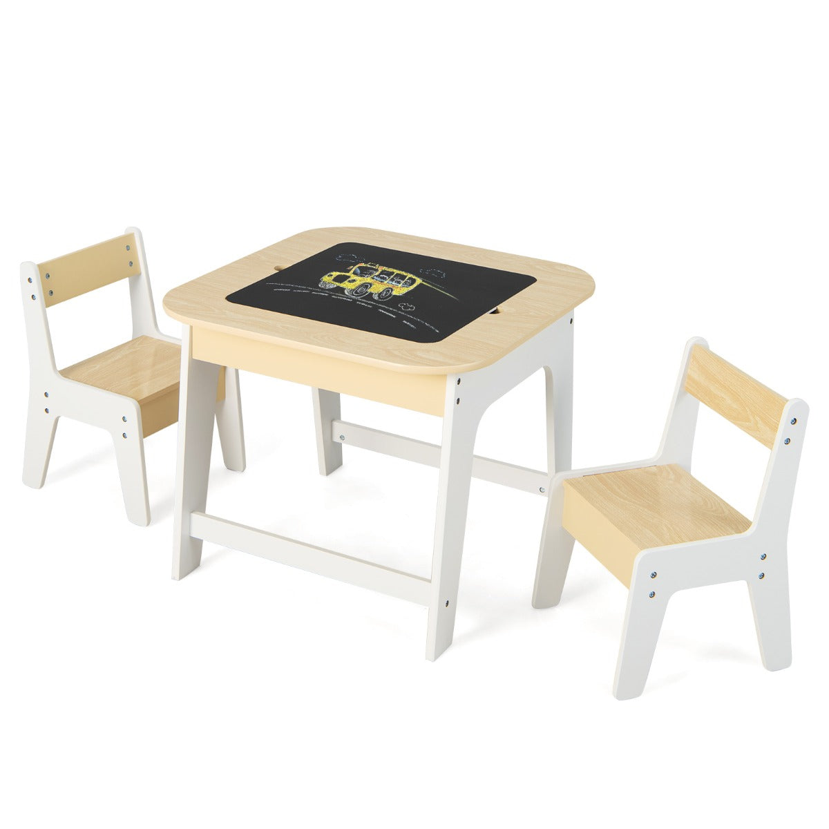 LIVSK Kindertafel met Stoelen - Dubbelzijdig Tafelblad - Verborgen Opbergruimte - Ergonomische Stoelen - 60 x 60 x 49 cm -