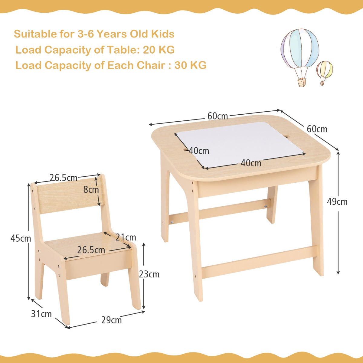 LIVSK Kindertafel met 2 Stoelen - Dubbelzijdig Tafelblad - Verborgen Opbergruimte - Ergonomische Stoelen - Voor Kinderen van 3-6