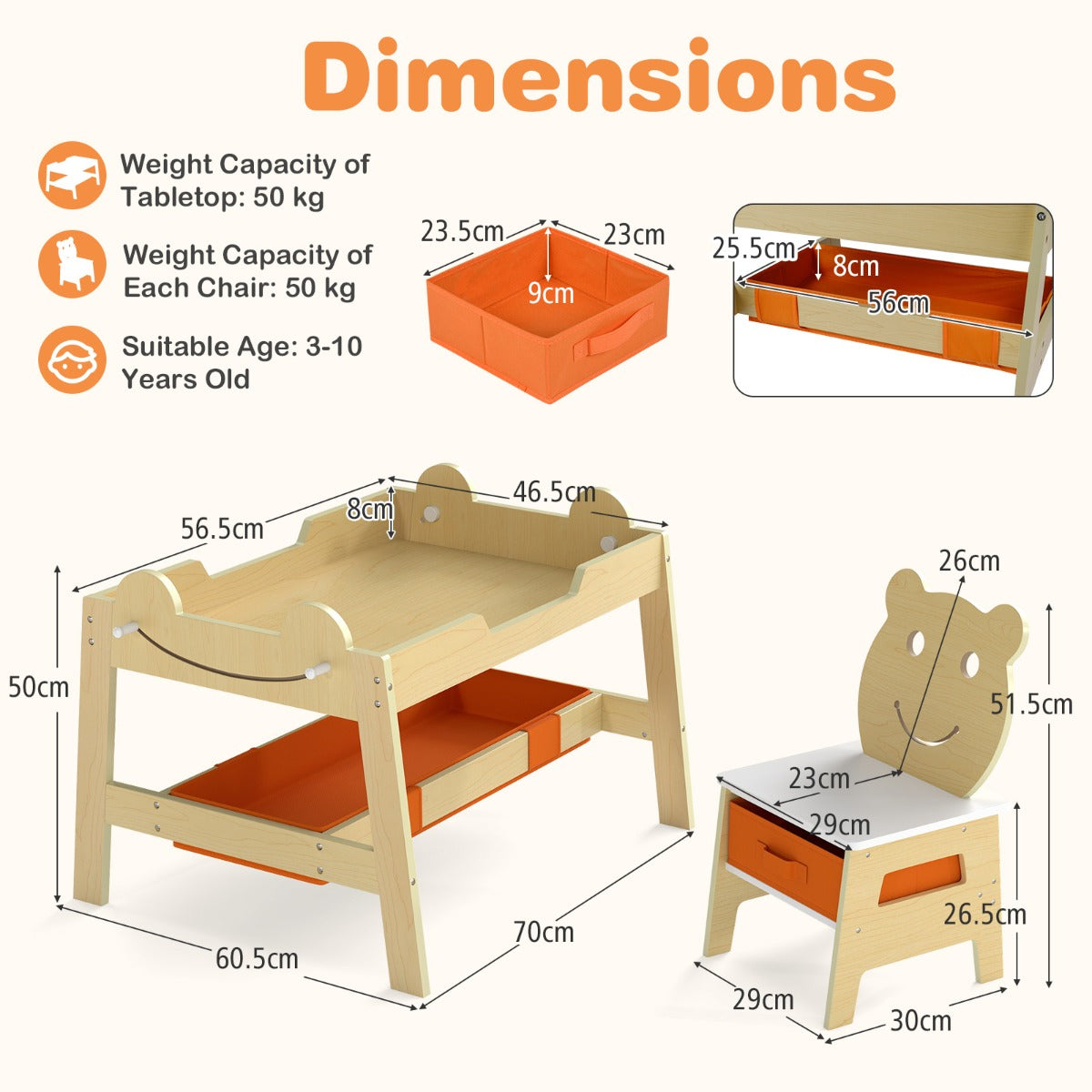 Livsk costway kindertafel met 2 stoelen 5 in 1 schattige kinderbureau set met omkeerbaar schoolbord whiteboard 4 haken opbergruimte en bakjes naturel model 2