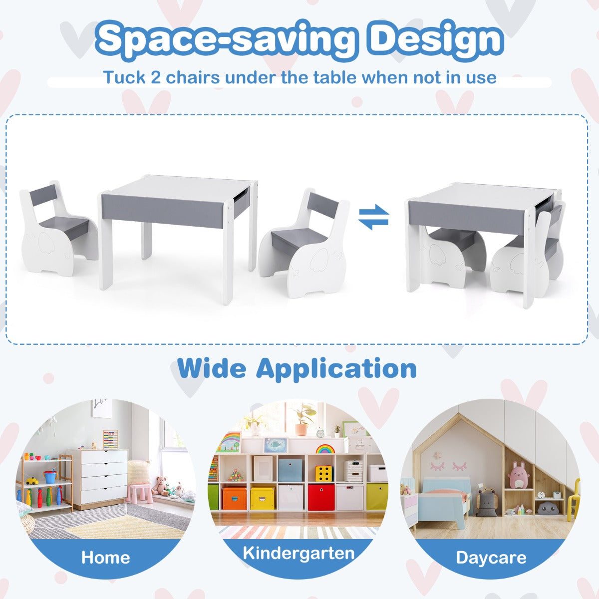LIVSK 4-in-1 Speeltafel en Stoelen Set - Omkeerbare Platen - Ergonomische Stoelen - Ruime Opbergruimte - Voor Kinderen 3-6 jaar -
