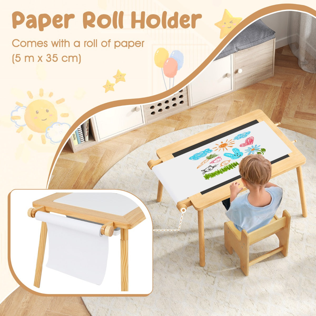 LIVSK Multifunctionele Kindertafel- en Stoelset - Verstelbare Hoogte - Afneembare Dubbelzijdige Bladen - Papierrolhouder - Blauw