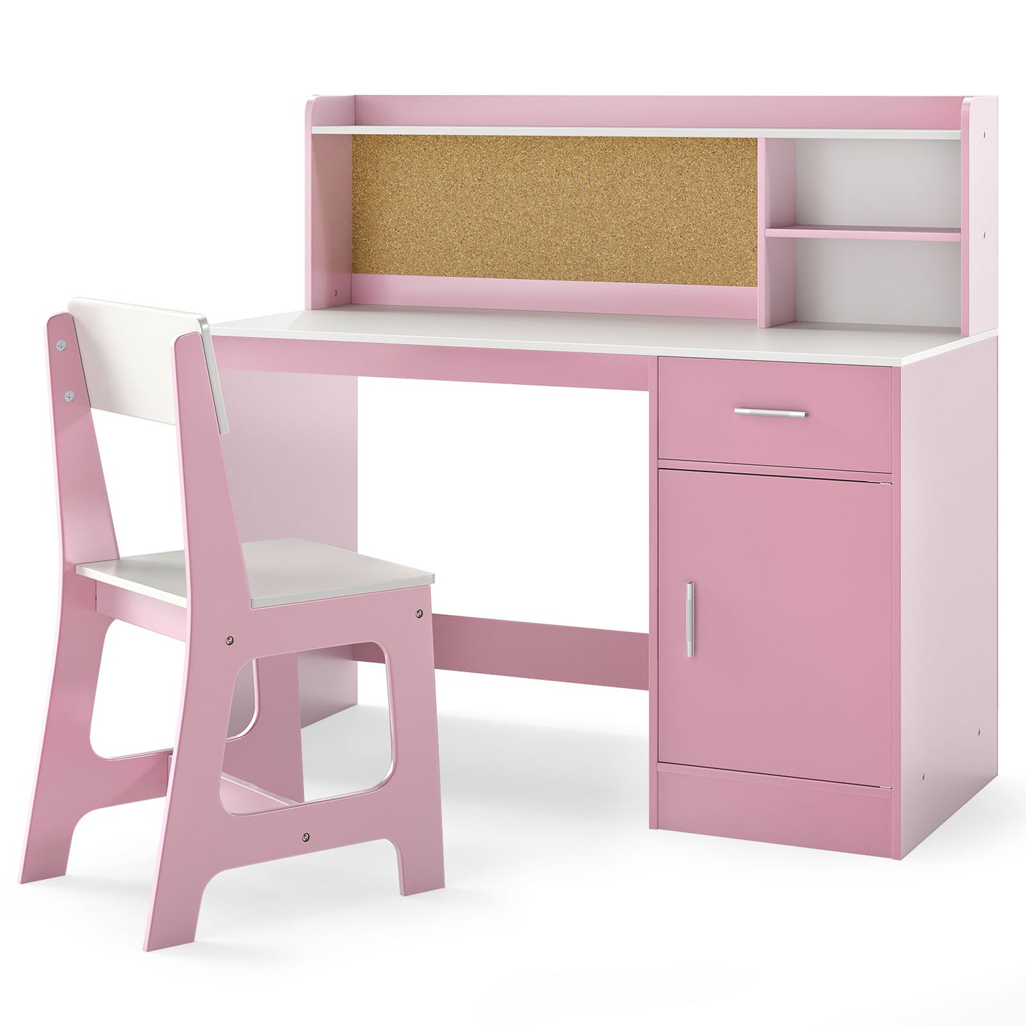 LIVSK Kinderschrijftafelset met Stoel - Veel Opbergruimte - Creatief Prikbord - Ergonomische Rugleuning - Voor Kinderen - Roze
