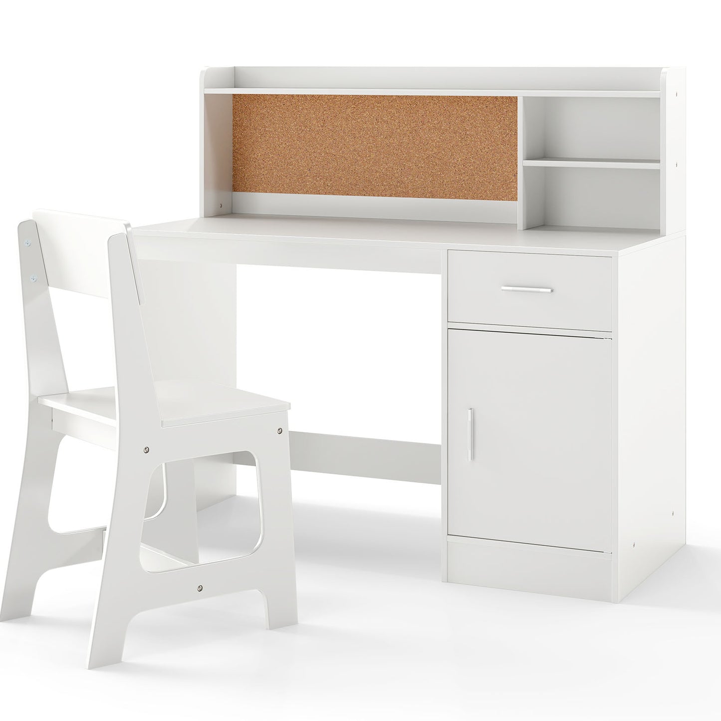 LIVSK Kinderschrijftafelset - Met Opbergplanken en Prikbord - Ergonomische Stoel - Voor Leren en Spelen - Wit