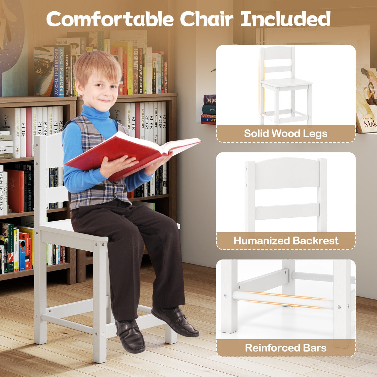 LIVSK Kinderschrijftafel- en Stoelset - Ruim Tafelblad met Opbergruimte - Ergonomisch en Veilig - Voor Kinderen 3+ - Wit