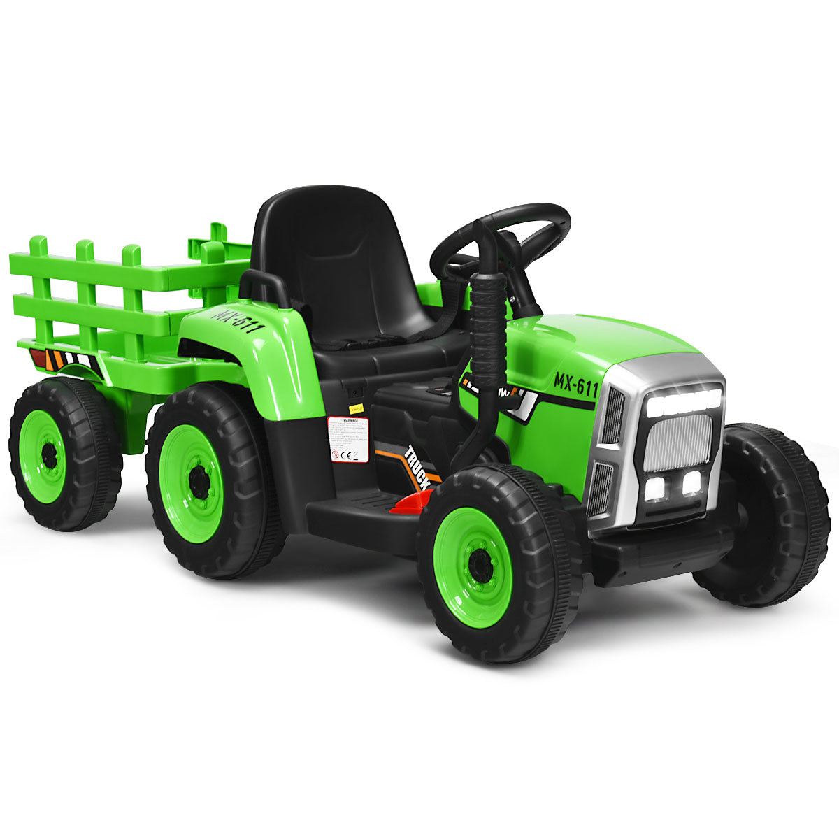 LIVSK Zittractor met Aanhanger - 2.4G Afstandsbediening - Veiligheidsgordel - LED-verlichting - Tot 30 kg - Groen